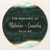 Blauwgroen Groene & Gouden Agaat Marmeren Geode Mo Ronde Kartonnen Onderzetter (Voorkant)