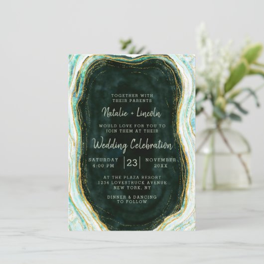 Blauwgroen Groene & Gouden Agaat Marmeren Geode Ro Kaart (Staand voorkant)