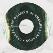 Blauwgroen Groene & Gouden Agaat Marmeren Geode Ro Wijnglaslabel (Voorkant)