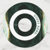 Blauwgroen Groene & Gouden Agaat Marmeren Geode Ro Wijnglaslabel (Achterkant)