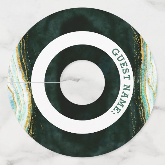 Blauwgroen Groene & Gouden Agaat Marmeren Geode Ro Wijnglaslabel (Achterkant)