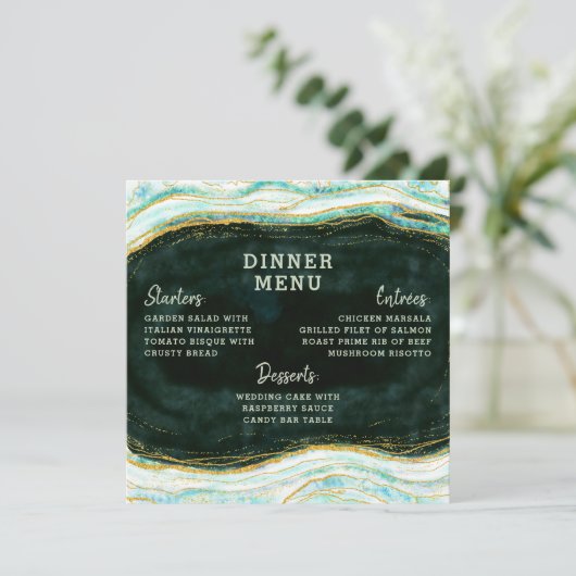 Blauwgroen Groene & Gouden Agaat Marmeren Geode Vi Menu (Staand voorkant)