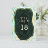 Blauwgroen Groene & Gouden Agaat Trouwtafel Nummer Kaart (Staand voorkant)