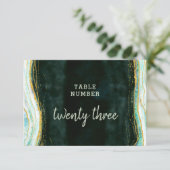 Blauwgroen Groene & Gouden Agaat Trouwtafel Nummer Kaart (Staand voorkant)