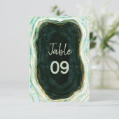 Blauwgroen Groene & Gouden Agaat Trouwtafel Nummer Kaart (Staand voorkant)