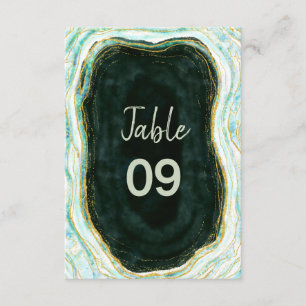 Blauwgroen Groene & Gouden Agaat Trouwtafel Nummer Kaart