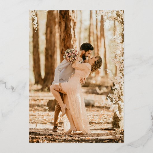 Blauwgroen Groene Gouden Bladerige Crest Foto Wedd Folie Uitnodiging (Achterkant)