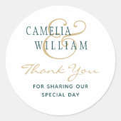 Blauwgroen groene gouden bruiloft FOTO Dank u Labe Ronde Sticker (Voorkant)