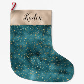 Blauwgroen groene gouden sterren grote kerstsok (Voorkant)