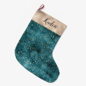 Blauwgroen groene gouden sterren grote kerstsok (Voorkant (Hangend))