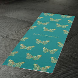 Blauwgroen groene gouden vlinders naam yogamat