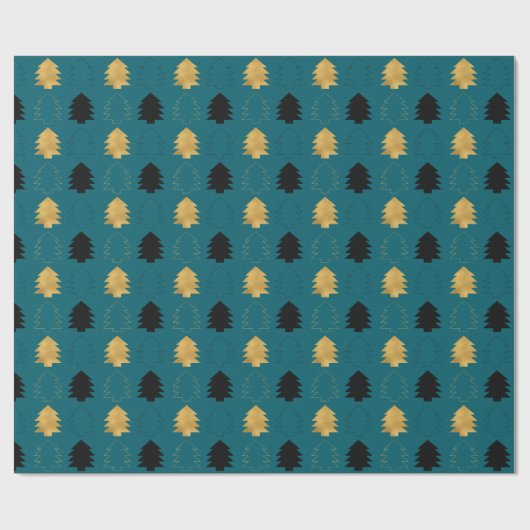 Blauwgroen groene gouden zwarte kerstbomen cadeaupapier (Vlak)