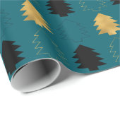 Blauwgroen groene gouden zwarte kerstbomen cadeaupapier (Rol Hoek)
