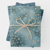 Blauwgroen groene goudglam Glitter Sparkle-Stippen Inpakpapier Vel (In situ)