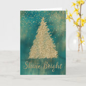 Blauwgroen groene goudglitter-kerstboom  kaart (Gele Bloem)