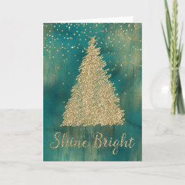 Blauwgroen groene goudglitter-kerstboom kaart