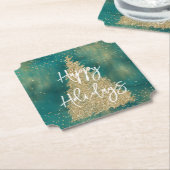 Blauwgroen groene goudglitter - kerstboom kartonnen onderzetters (Gekanteld)