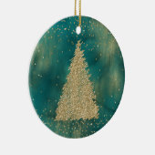 Blauwgroen groene goudglitter-kerstboom keramisch ornament (Rechts)