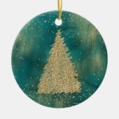 Blauwgroen groene goudglitter-kerstboom keramisch ornament (Voorkant)
