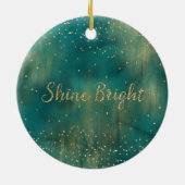 Blauwgroen groene goudglitter-kerstboom keramisch ornament (Achterkant)