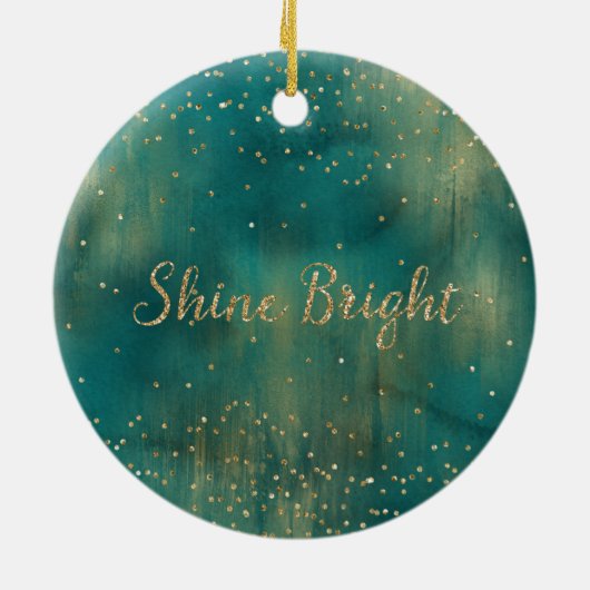 Blauwgroen groene goudglitter-kerstboom keramisch ornament (Achterkant)