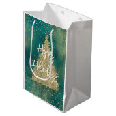 Blauwgroen groene goudglitter - kerstboom medium cadeauzakje (Voorkant Gekanteld)