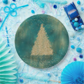 Blauwgroen groene goudglitter - kerstboom   papieren bordje (Feest)