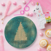 Blauwgroen groene goudglitter - kerstboom   papieren bordje (Feest)