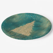 Blauwgroen groene goudglitter - kerstboom   papieren bordje (Gekanteld)