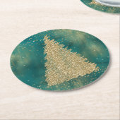 Blauwgroen groene goudglitter - kerstboom    ronde kartonnen onderzetter (Gebogen)