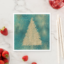 Blauwgroen groene goudglitter - kerstboom servet