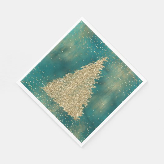 Blauwgroen groene goudglitter - kerstboom servet (Hoek)