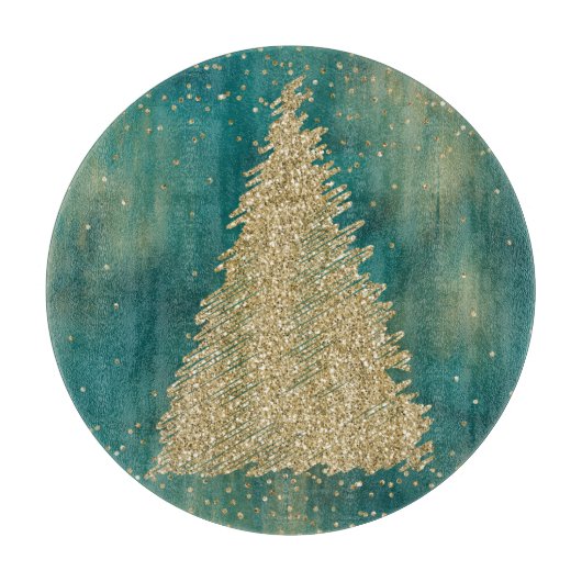 Blauwgroen groene goudglitter - kerstboom snijplank (Voorkant)