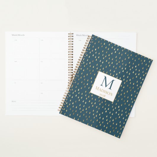 Blauwgroen groene goudregendruppel Modern Trendy M Planner (Display)