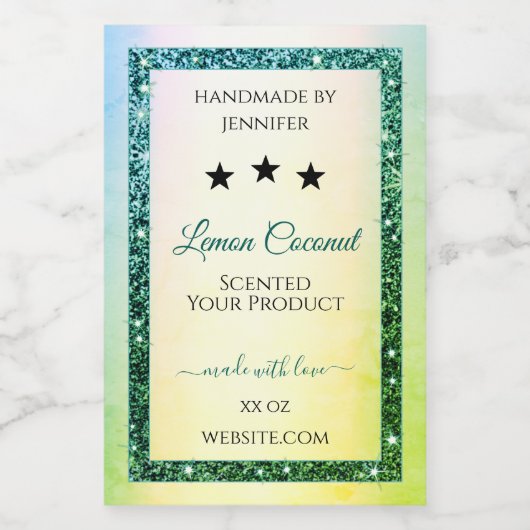 Blauwgroen groene gradiënt glitter Sparkle Product Voedselcontainer Etiket (Enkel label)