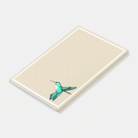 Blauwgroen Groene Hummingbird & Witte Stippen Post-it® Notes (Schuin)