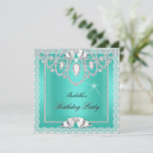 Blauwgroen groene kant Elegant Diamonds Birthday P Kaart (Staand voorkant)