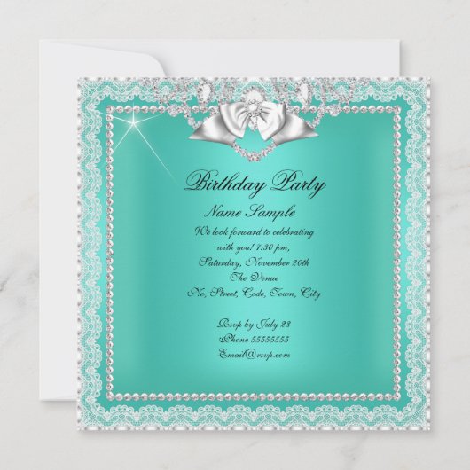 Blauwgroen groene kant Elegant Diamonds Birthday P Kaart (Achterkant)