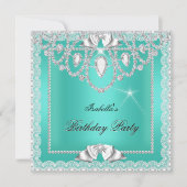 Blauwgroen groene kant Elegant Diamonds Birthday P Kaart (Voorkant)