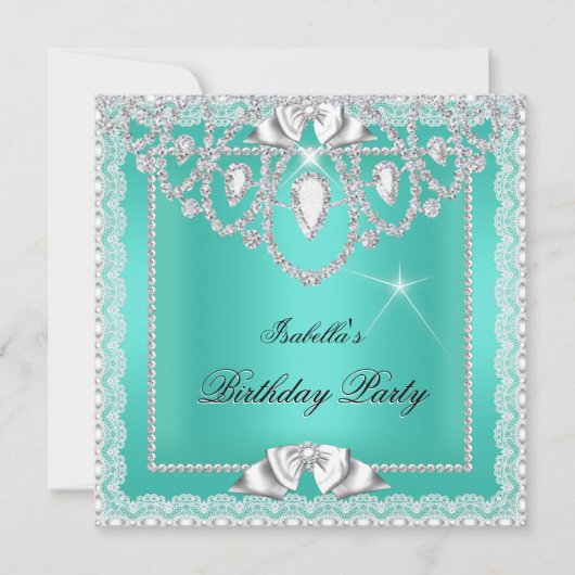 Blauwgroen groene kant Elegant Diamonds Birthday P Kaart (Voorkant)