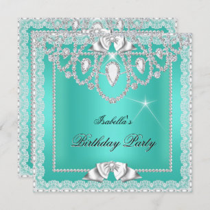 Blauwgroen groene kant Elegant Diamonds Birthday P Kaart