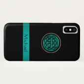 Blauwgroen Groene Keltische Knot iPhone X Hoesje (Achterkant (horizontaal))