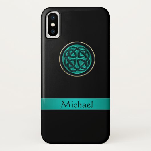 Blauwgroen Groene Keltische Knot iPhone X Hoesje (Achterkant)