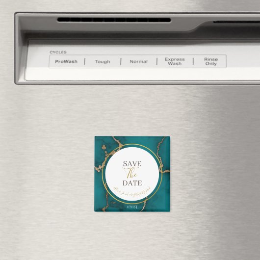 Blauwgroen Groene Kintsugi Geode Bruiloft Save the Magneet (Insitu (Vaatwasser))