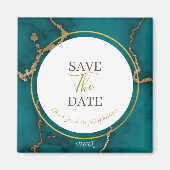 Blauwgroen Groene Kintsugi Geode Bruiloft Save the Magneet (Voorkant)