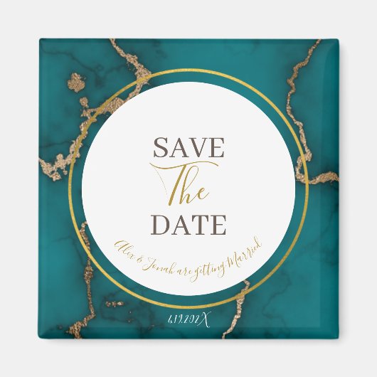 Blauwgroen Groene Kintsugi Geode Bruiloft Save the Magneet (Voorkant)