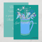 Blauwgroen groene kleurrijke krijgen goed bloemen  feestdagenkaart (Voorkant / Achterkant)