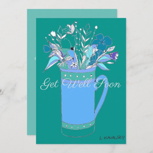 Blauwgroen groene kleurrijke krijgen goed bloemen  feestdagenkaart (Voorkant / Achterkant)