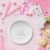 Blauwgroen groene koraal oranje stippen Custom Pap Papieren Bordje (Feest)