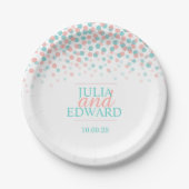 Blauwgroen groene koraal oranje stippen Custom Pap Papieren Bordje (Voorkant)